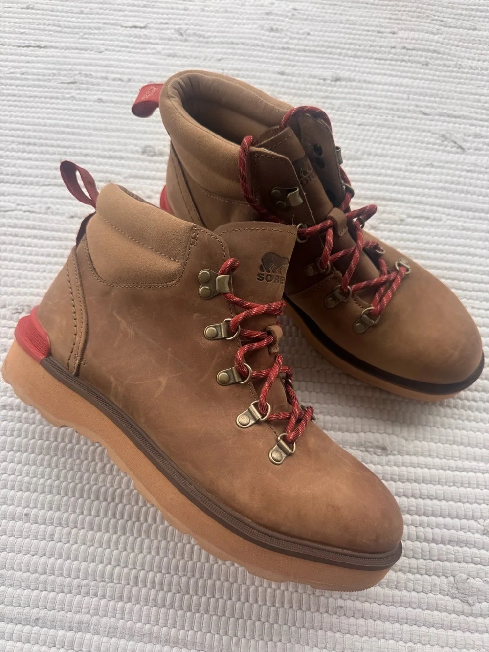 Sorel Madeline II Waterproof Leather Boots Tan Red Lace Women’s 11